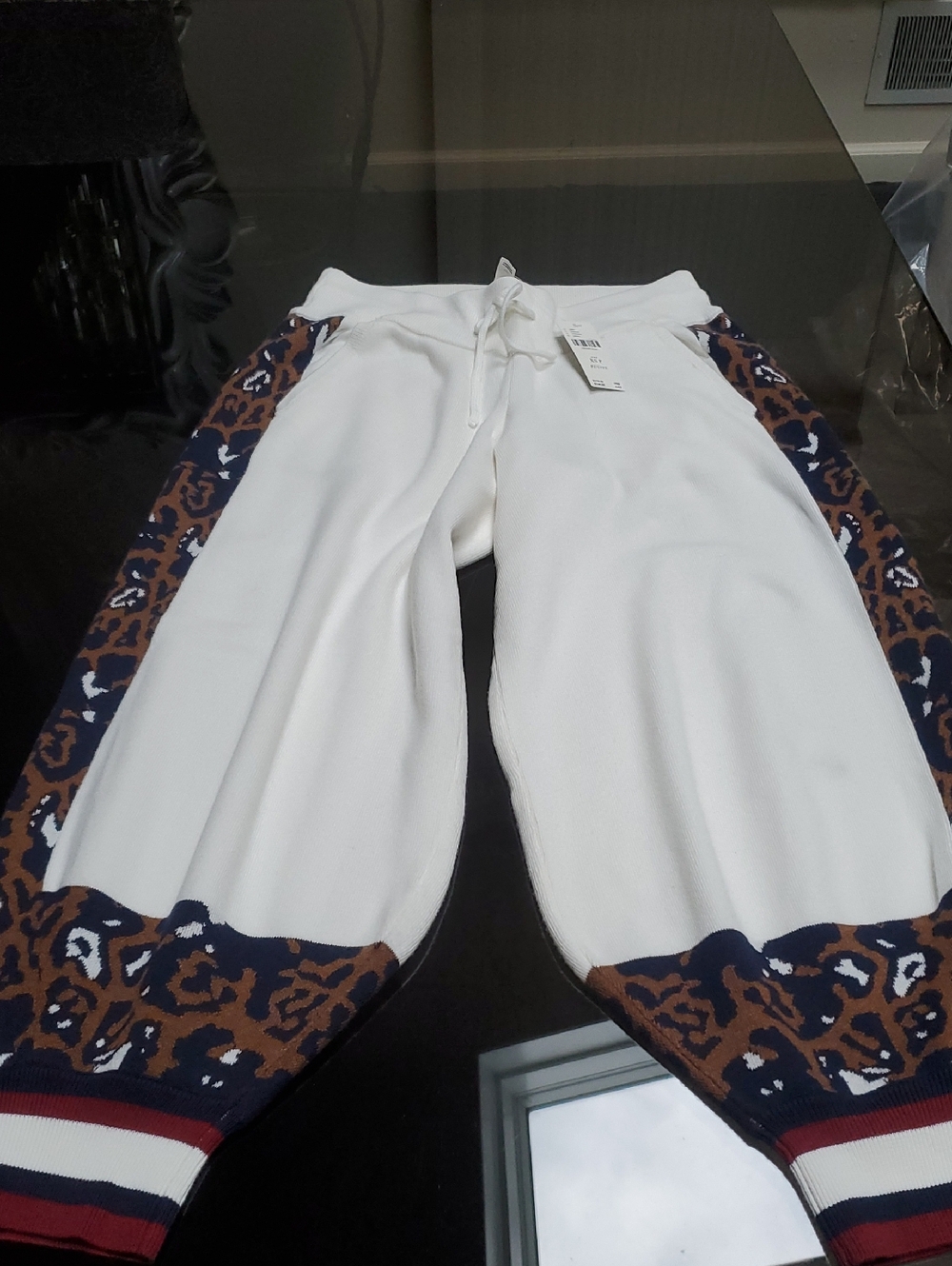 NWT Anthropologie White w/brown &Navy Leopard Panels XS petite